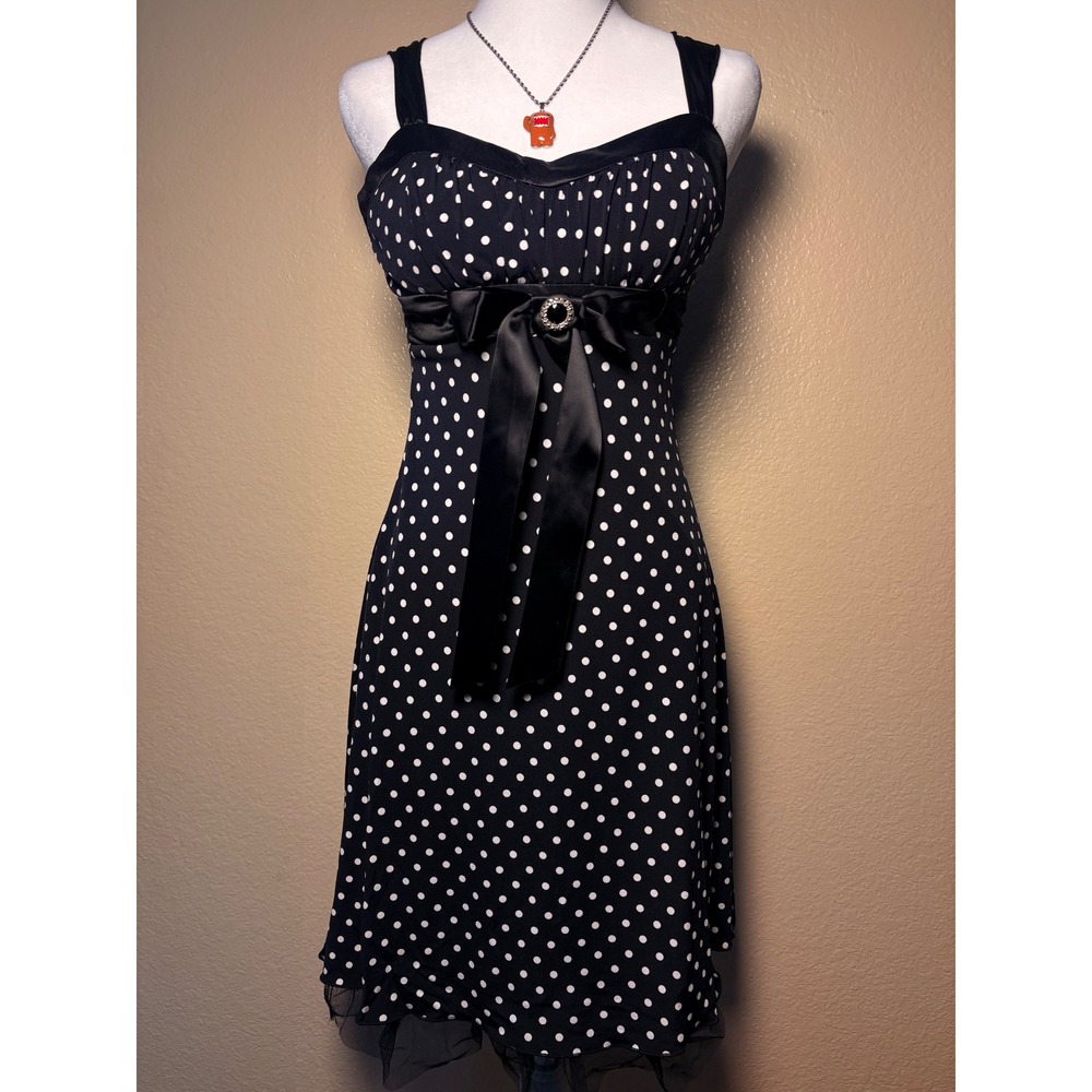 Y2K Mymichelle Polka Dot Dress Satin Bow Tulle Trim Retro Pinup Small #9